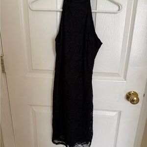 Black Lace Halter Midi Dress